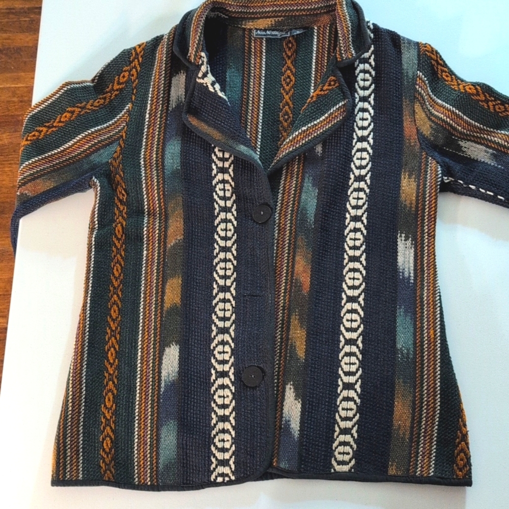 Vintage Nos Nostalgia cotton Southwestern woven earthy boho jacket. Medium - Picture 14 of 16